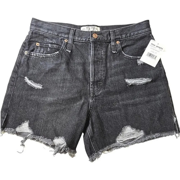 NEW Free People Women Size 27 Black Button Fly Makai Distressed Denim Shorts NWT - Picture 3 of 5